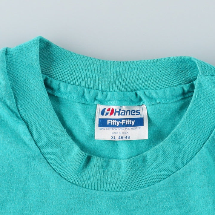 90'S Hanes Fifty-Fifty Blue Tag Bison Pattern Animal T-Shirt, Made in USA, Men's XL equivalent, Vintage cotton Blue type light blue Vintage Second Hand