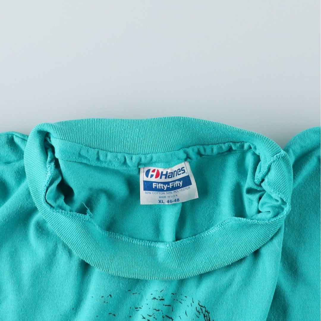 90'S Hanes Fifty-Fifty Blue Tag Bison Pattern Animal T-Shirt, Made in USA, Men's XL equivalent, Vintage cotton Blue type light blue Vintage Second Hand