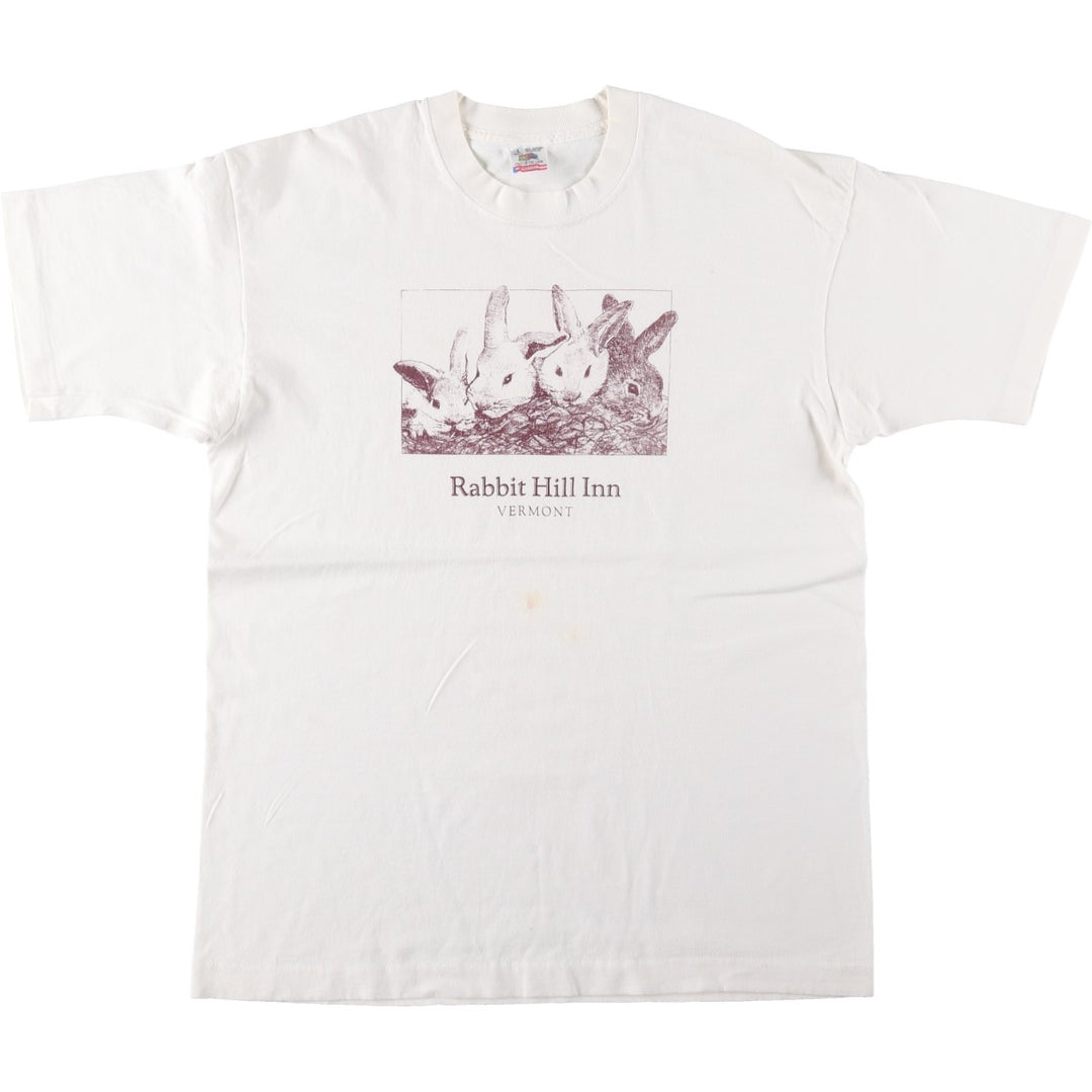 90'S Fruit of the Loom Rabbit Pattern Animal T-Shirt, Made in USA, Men's Size L (approx.), Vintage cotton white type Vintage Second Hand