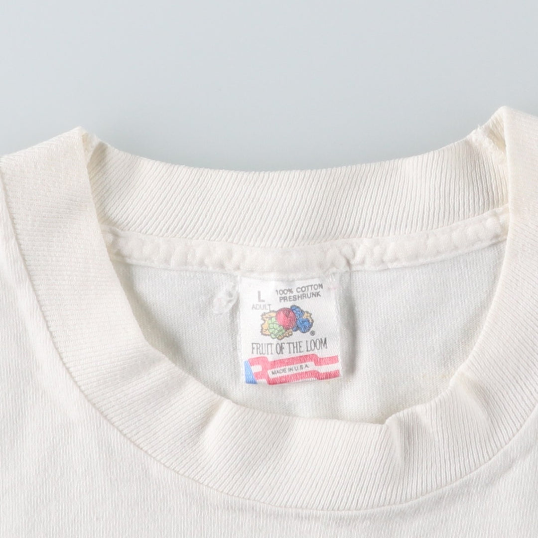 90'S Fruit of the Loom Rabbit Pattern Animal T-Shirt, Made in USA, Men's Size L (approx.), Vintage cotton white type Vintage Second Hand