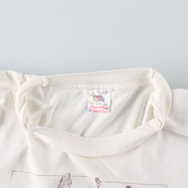 90'S Fruit of the Loom Rabbit Pattern Animal T-Shirt, Made in USA, Men's Size L (approx.), Vintage cotton white type Vintage Second Hand