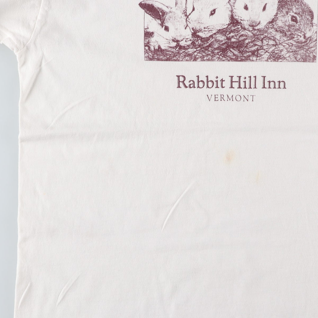 90'S Fruit of the Loom Rabbit Pattern Animal T-Shirt, Made in USA, Men's Size L (approx.), Vintage cotton white type Vintage Second Hand