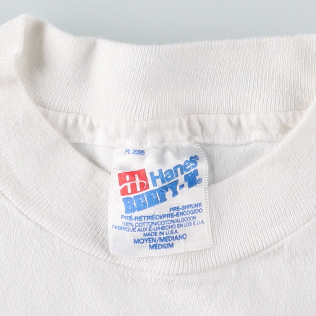 90'S Hanes BEEFY-T Owl Pattern Animal T-Shirt, Made in USA, Men's Size M (approx.), Vintage cotton white type Vintage Second Hand