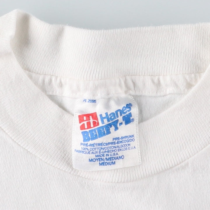 90'S Hanes BEEFY-T Owl Pattern Animal T-Shirt, Made in USA, Men's Size M (approx.), Vintage cotton white type Vintage Second Hand