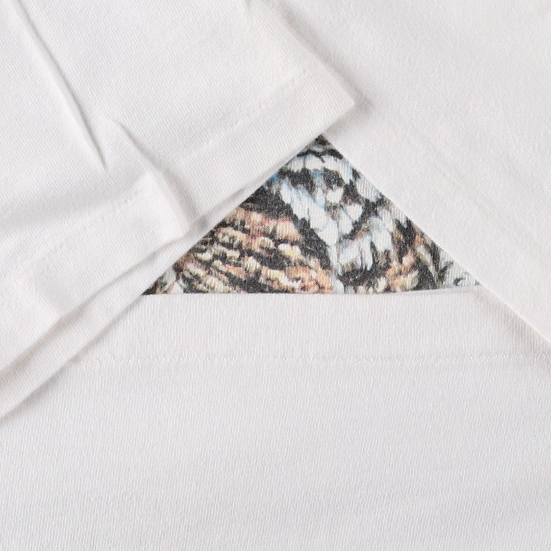 90'S Hanes BEEFY-T Owl Pattern Animal T-Shirt, Made in USA, Men's Size M (approx.), Vintage cotton white type Vintage Second Hand