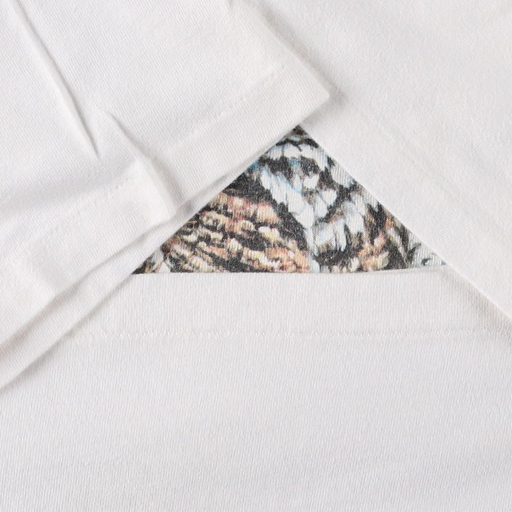 90'S Hanes BEEFY-T Owl Pattern Animal T-Shirt, Made in USA, Men's Size M (approx.), Vintage cotton white type Vintage Second Hand