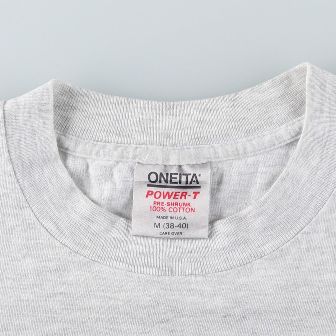 90'S ONEITA POWER-T Penguin Pattern Animal T-Shirt, Made in USA, Men's Size M (Equivalent), Vintage cotton gray type Vintage Second Hand