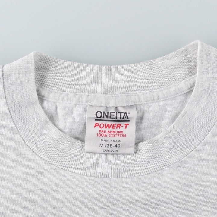 90'S ONEITA POWER-T Penguin Pattern Animal T-Shirt, Made in USA, Men's Size M (Equivalent), Vintage cotton gray type Vintage Second Hand
