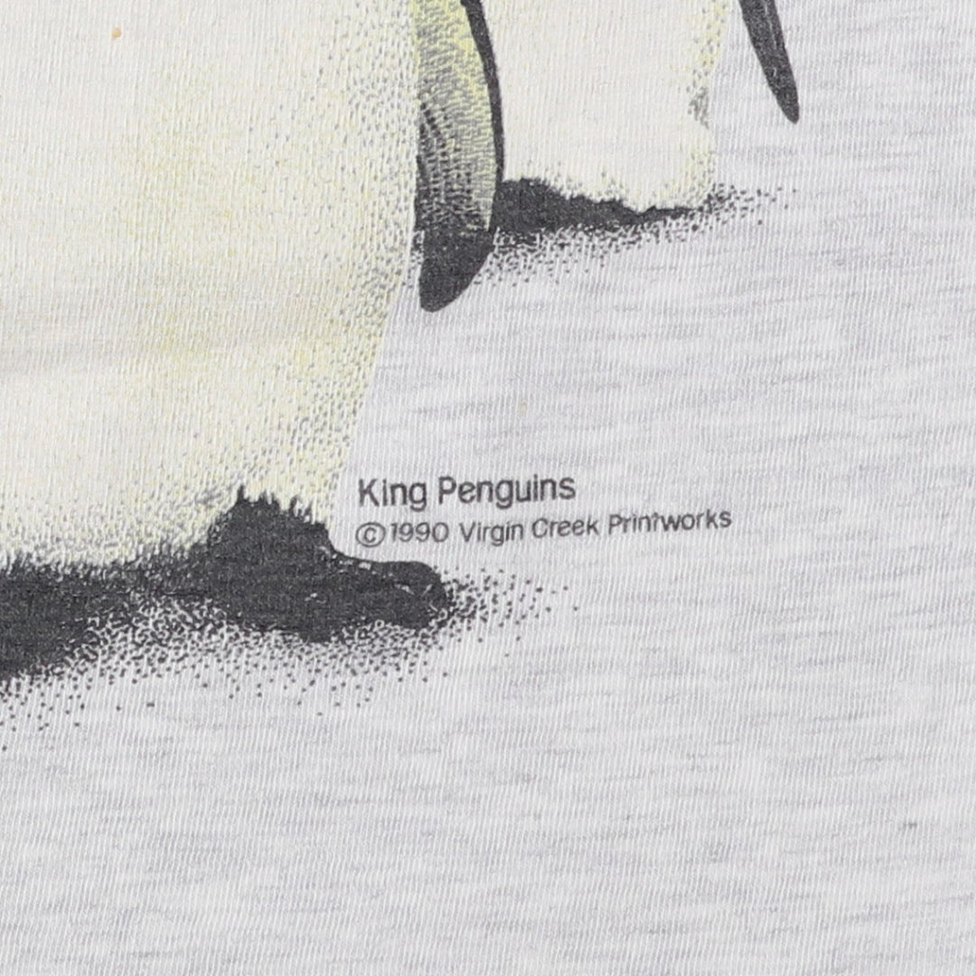 90'S ONEITA POWER-T Penguin Pattern Animal T-Shirt, Made in USA, Men's Size M (Equivalent), Vintage cotton gray type Vintage Second Hand