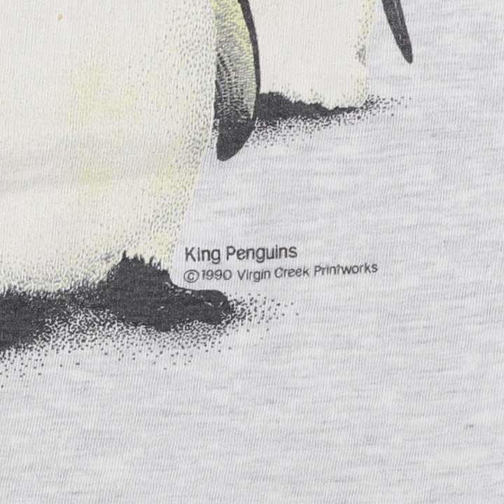 90'S ONEITA POWER-T Penguin Pattern Animal T-Shirt, Made in USA, Men's Size M (Equivalent), Vintage cotton gray type Vintage Second Hand