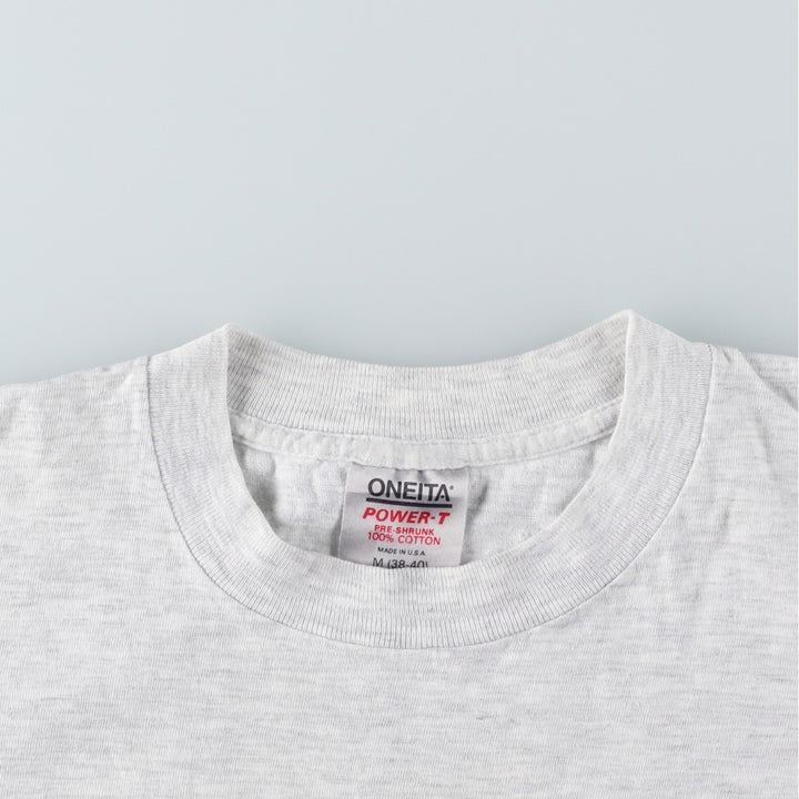 90'S ONEITA POWER-T Penguin Pattern Animal T-Shirt, Made in USA, Men's Size M (Equivalent), Vintage cotton gray type Vintage Second Hand