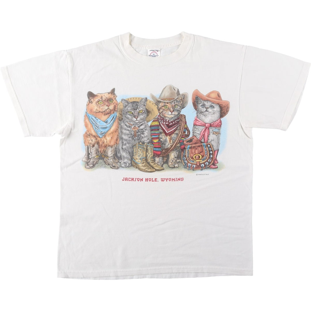 DELTA Cat Pattern Animal T-Shirt, Men's Size M (equivalent) cotton white type Vintage Second Hand