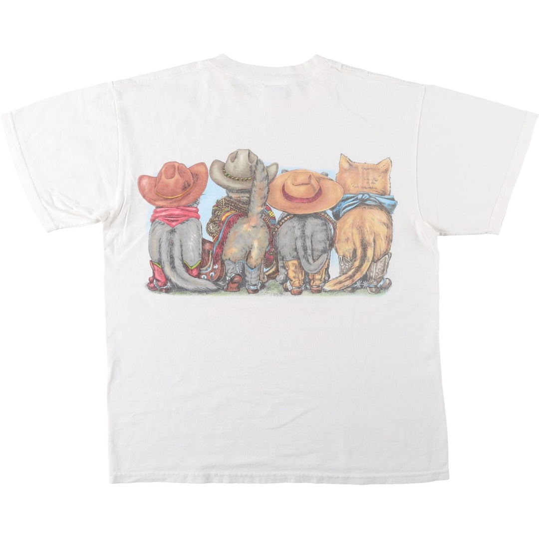 DELTA Cat Pattern Animal T-Shirt, Men's Size M (equivalent) cotton white type Vintage Second Hand