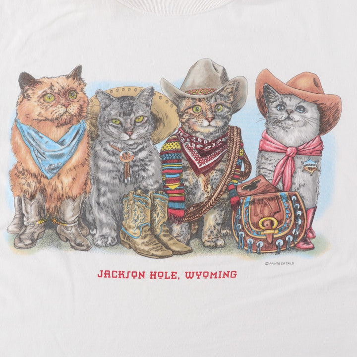 DELTA Cat Pattern Animal T-Shirt, Men's Size M (equivalent) cotton white type Vintage Second Hand