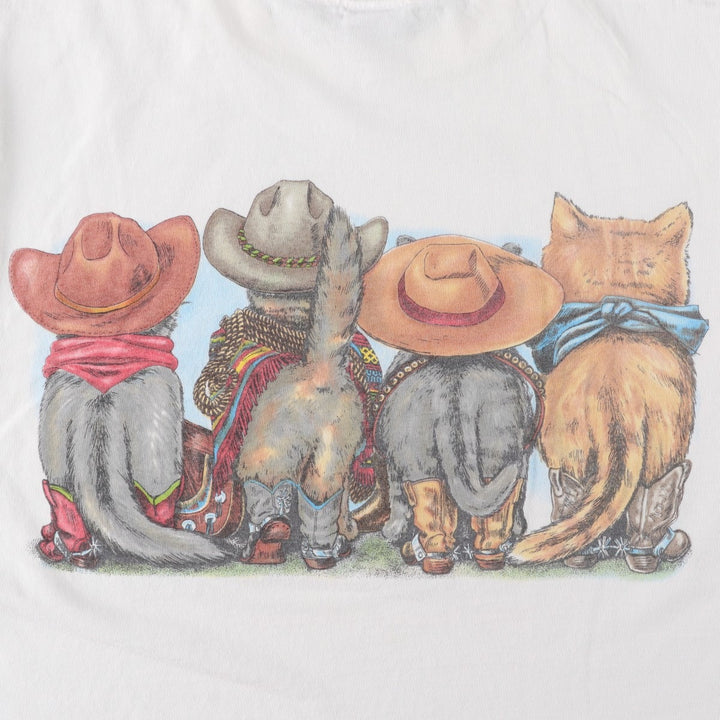 DELTA Cat Pattern Animal T-Shirt, Men's Size M (equivalent) cotton white type Vintage Second Hand