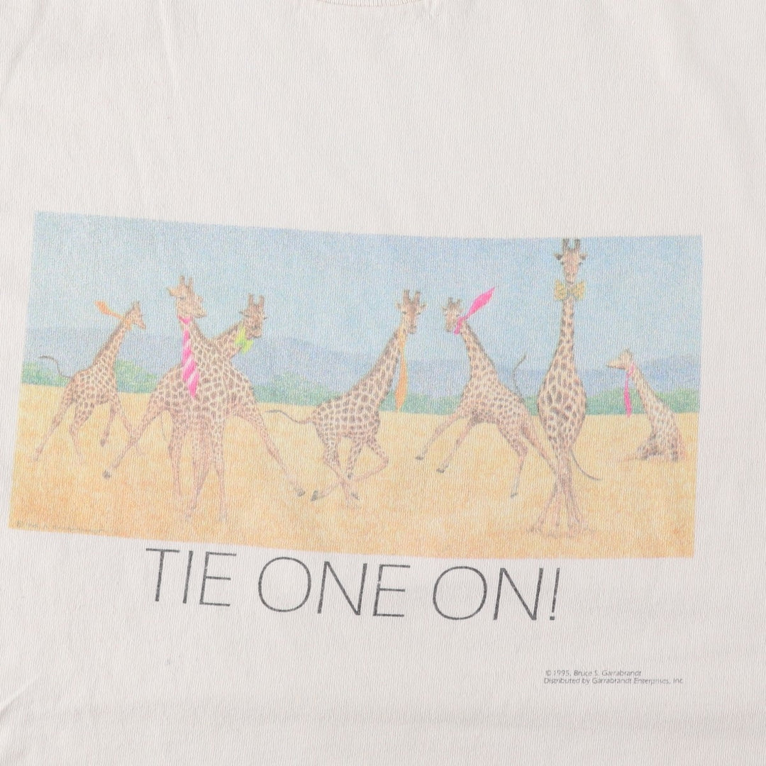 90'S Lee Giraffe Pattern Animal T-Shirt, Made in USA, Men's Size L (Equivalent), Vintage cotton white type Vintage Second Hand