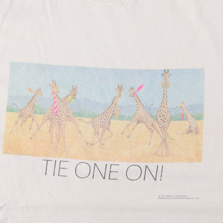 90'S Lee Giraffe Pattern Animal T-Shirt, Made in USA, Men's Size L (Equivalent), Vintage cotton white type Vintage Second Hand