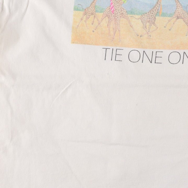90'S Lee Giraffe Pattern Animal T-Shirt, Made in USA, Men's Size L (Equivalent), Vintage cotton white type Vintage Second Hand