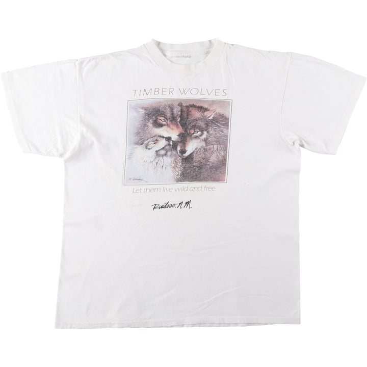 Wolf Pattern Animal T-Shirt, Men's XL (approx.) unclear white type Vintage Second Hand