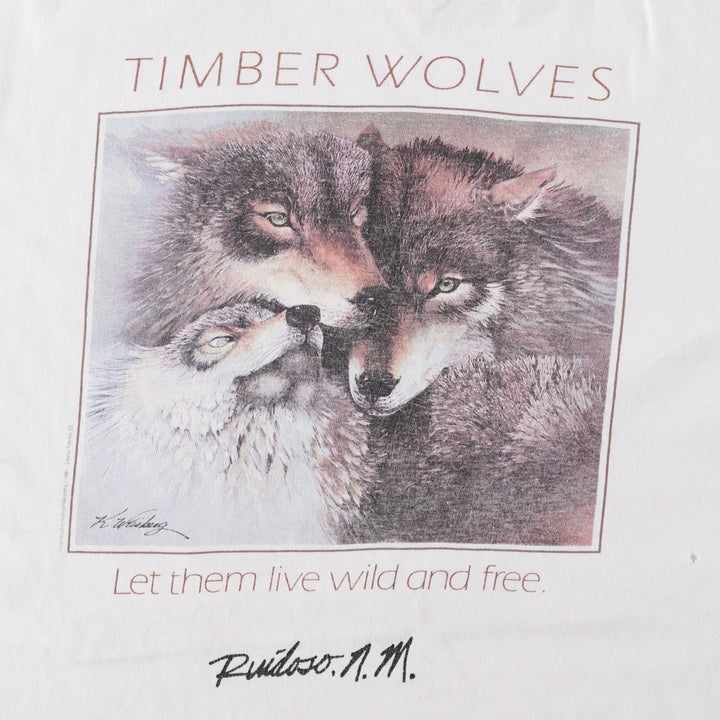 Wolf Pattern Animal T-Shirt, Men's XL (approx.) unclear white type Vintage Second Hand