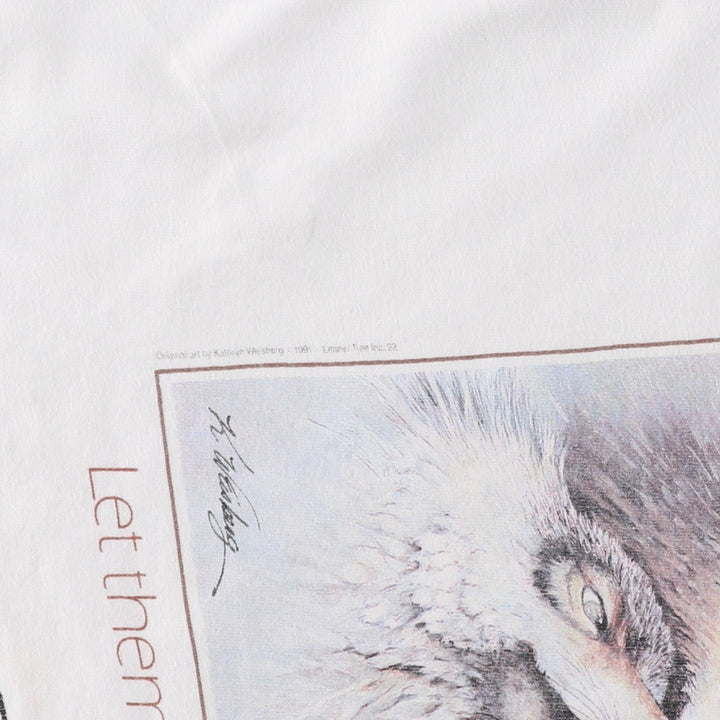 Wolf Pattern Animal T-Shirt, Men's XL (approx.) unclear white type Vintage Second Hand