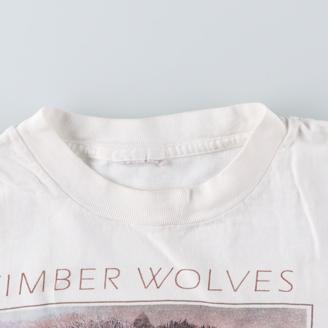 Wolf Pattern Animal T-Shirt, Men's XL (approx.) unclear white type Vintage Second Hand