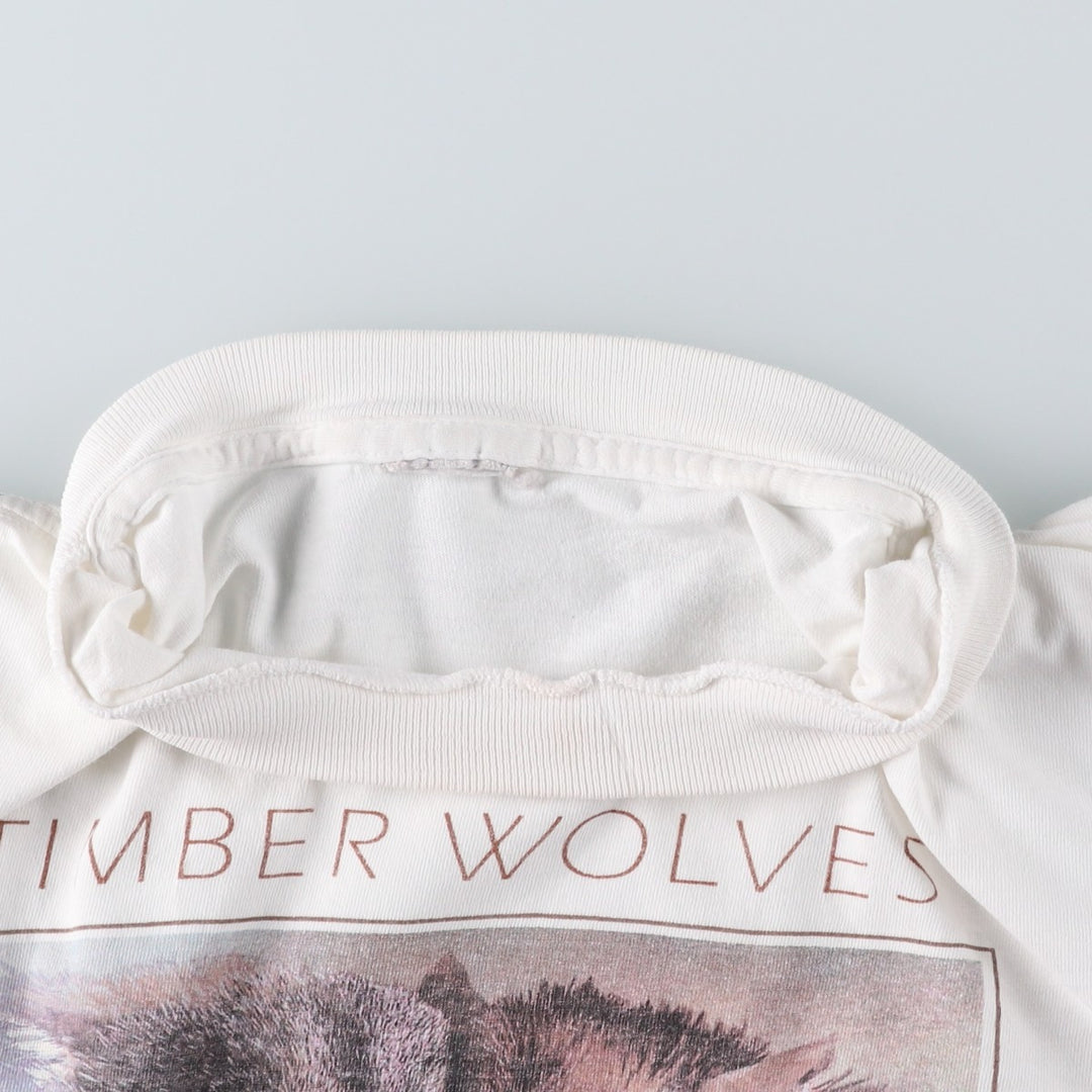 Wolf Pattern Animal T-Shirt, Men's XL (approx.) unclear white type Vintage Second Hand