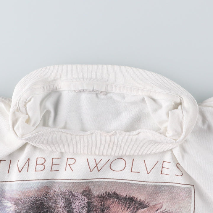 Wolf Pattern Animal T-Shirt, Men's XL (approx.) unclear white type Vintage Second Hand