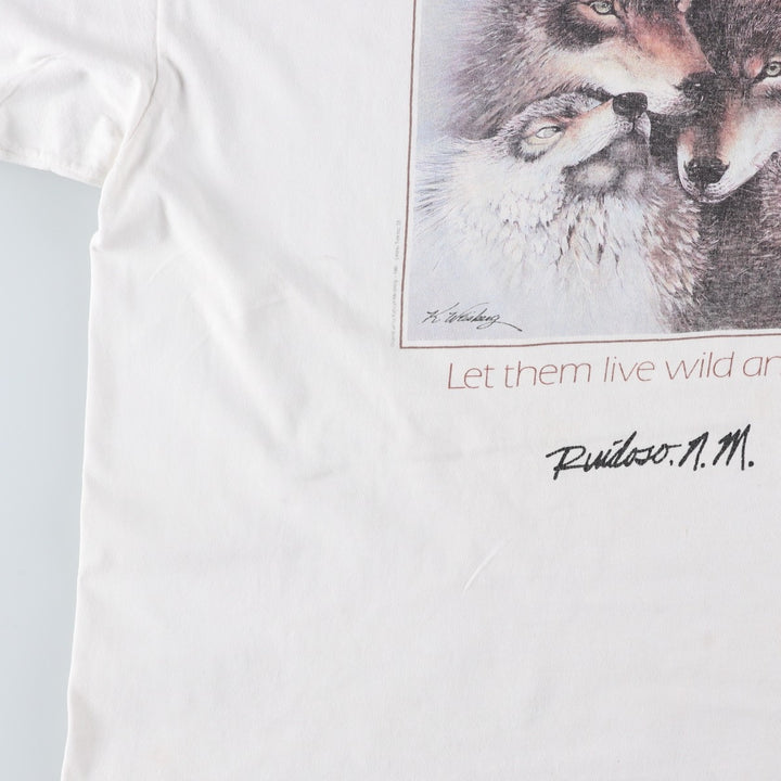 Wolf Pattern Animal T-Shirt, Men's XL (approx.) unclear white type Vintage Second Hand