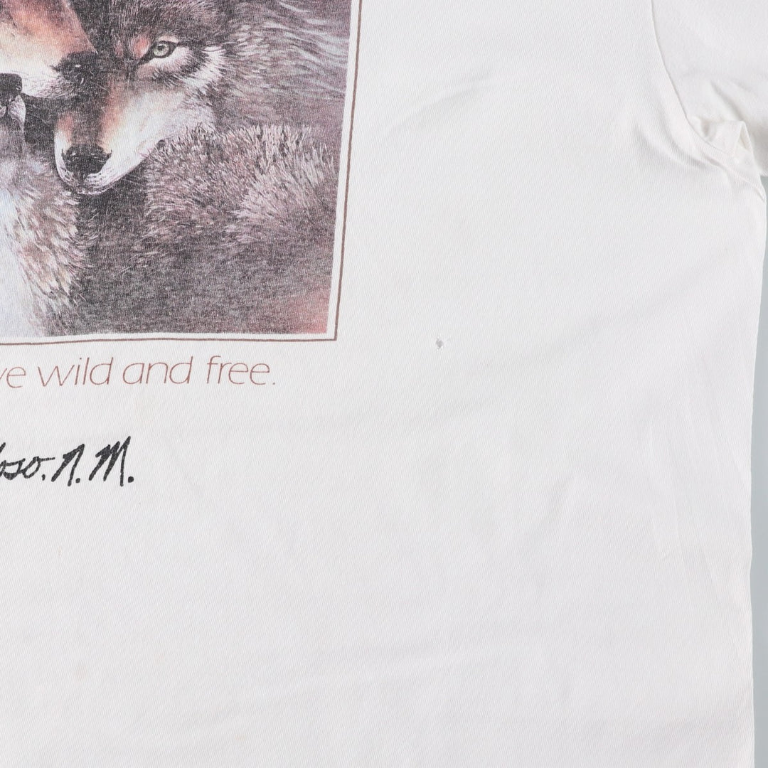 Wolf Pattern Animal T-Shirt, Men's XL (approx.) unclear white type Vintage Second Hand