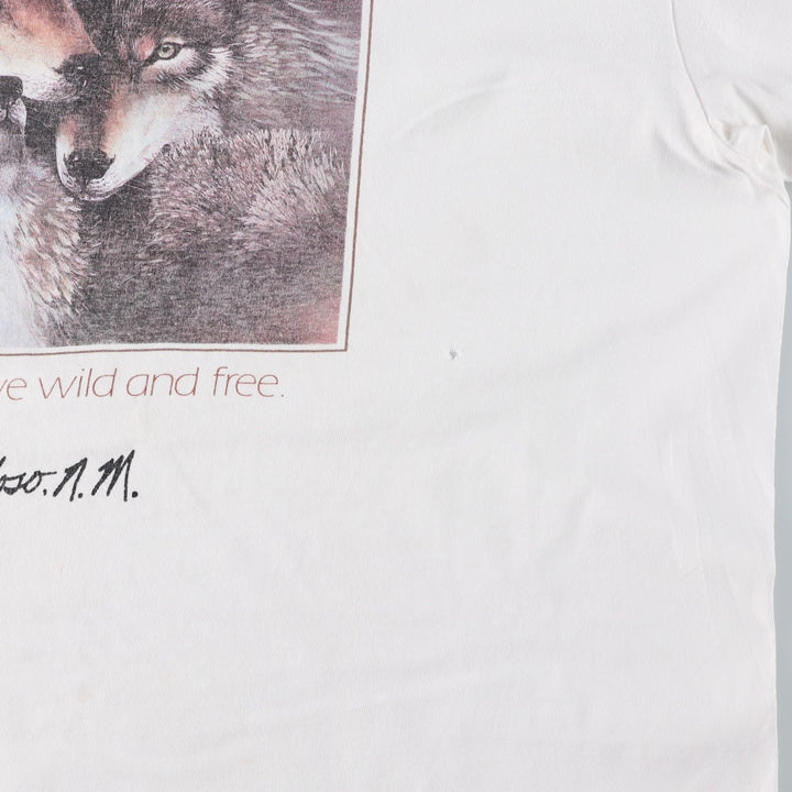 Wolf Pattern Animal T-Shirt, Men's XL (approx.) unclear white type Vintage Second Hand