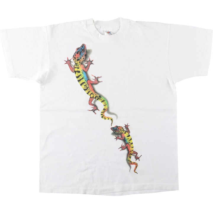 90'S Fruit of the Loom Lizard Pattern Animal T-Shirt, Made in USA, Men's Size L (approx.), Vintage cotton black type Vintage Second Hand