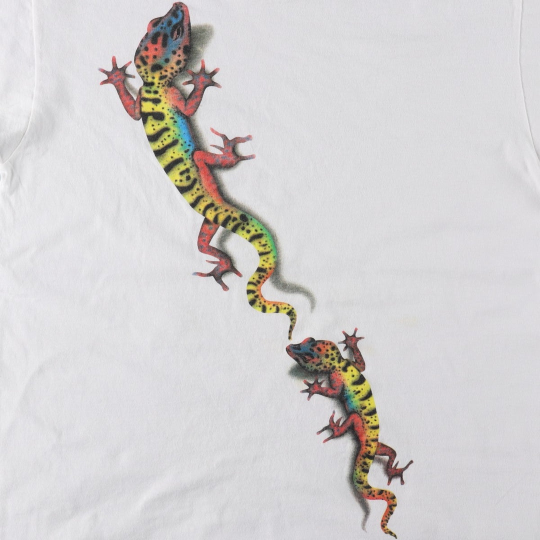 90'S Fruit of the Loom Lizard Pattern Animal T-Shirt, Made in USA, Men's Size L (approx.), Vintage cotton black type Vintage Second Hand
