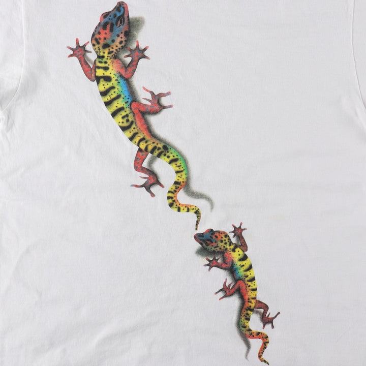 90'S Fruit of the Loom Lizard Pattern Animal T-Shirt, Made in USA, Men's Size L (approx.), Vintage cotton black type Vintage Second Hand