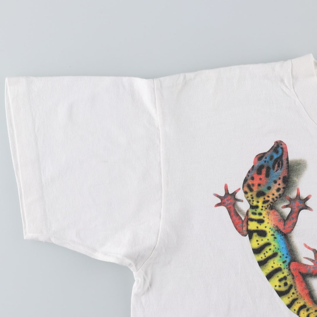 90'S Fruit of the Loom Lizard Pattern Animal T-Shirt, Made in USA, Men's Size L (approx.), Vintage cotton black type Vintage Second Hand
