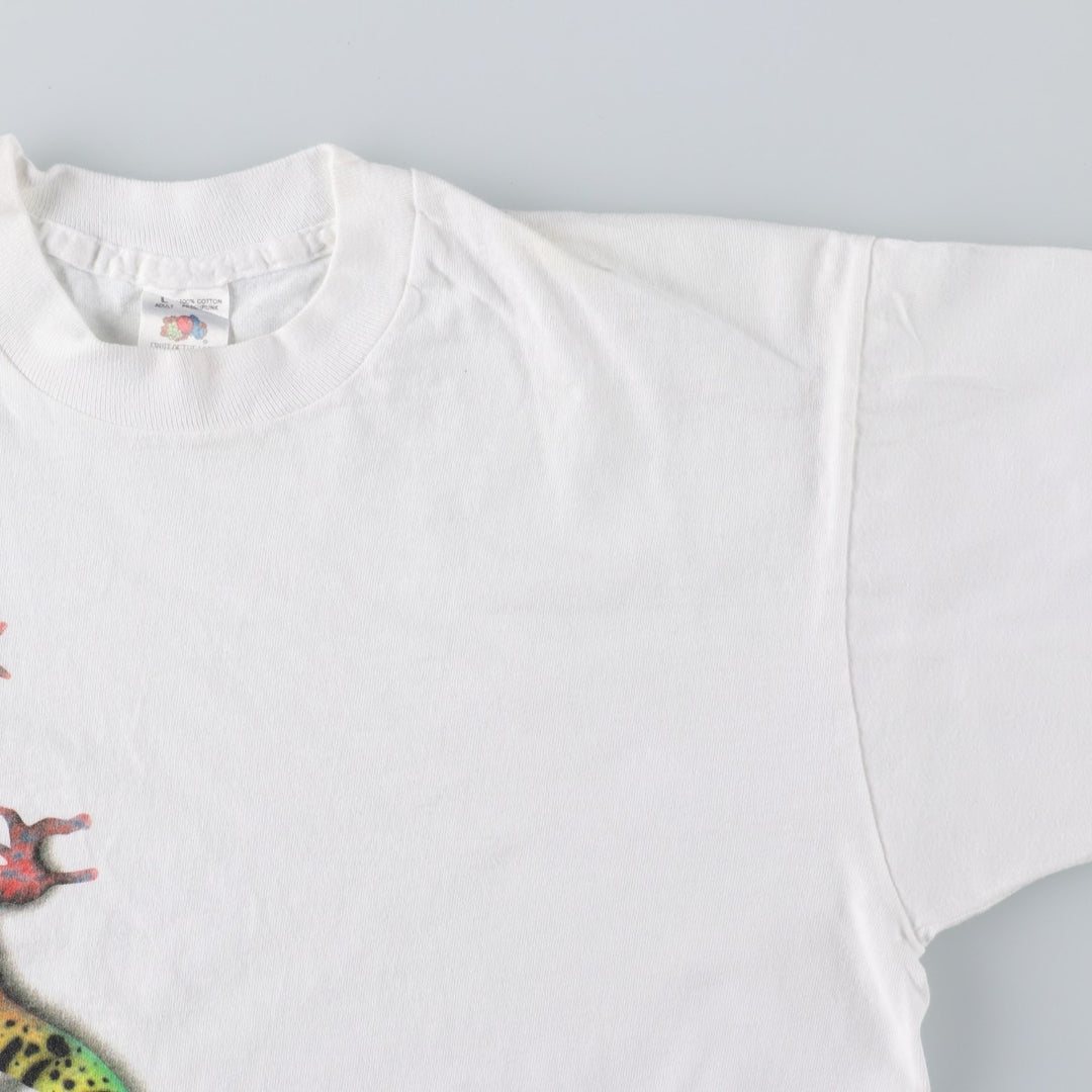 90'S Fruit of the Loom Lizard Pattern Animal T-Shirt, Made in USA, Men's Size L (approx.), Vintage cotton black type Vintage Second Hand