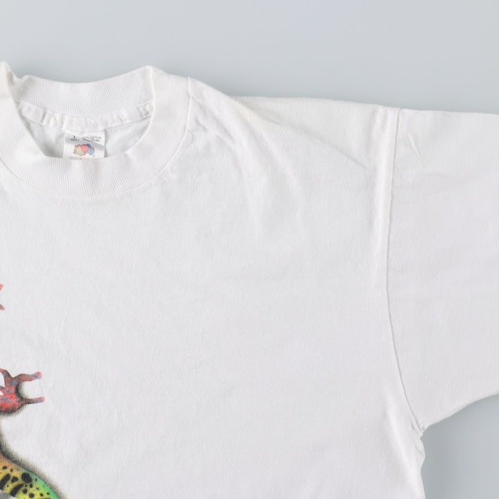 90'S Fruit of the Loom Lizard Pattern Animal T-Shirt, Made in USA, Men's Size L (approx.), Vintage cotton black type Vintage Second Hand