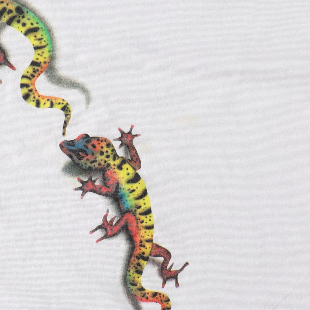 90'S Fruit of the Loom Lizard Pattern Animal T-Shirt, Made in USA, Men's Size L (approx.), Vintage cotton black type Vintage Second Hand