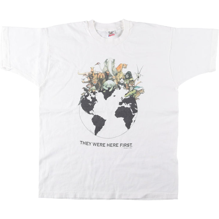 90'S Fruit of the Loom Animal T-Shirt, Made in USA, Men's XL equivalent, Vintage cotton white type Vintage Second Hand