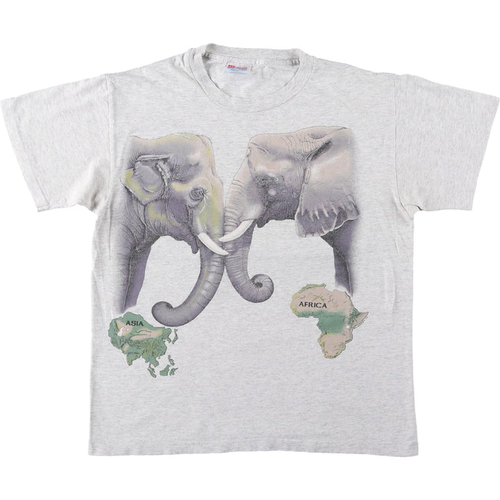 90'S Hanes Heavyweight Elephant Pattern Animal T-Shirt, Men's Size M (approx.), Vintage cotton gray type Vintage Second Hand