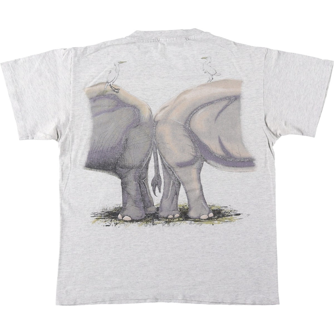 90'S Hanes Heavyweight Elephant Pattern Animal T-Shirt, Men's Size M (approx.), Vintage cotton gray type Vintage Second Hand