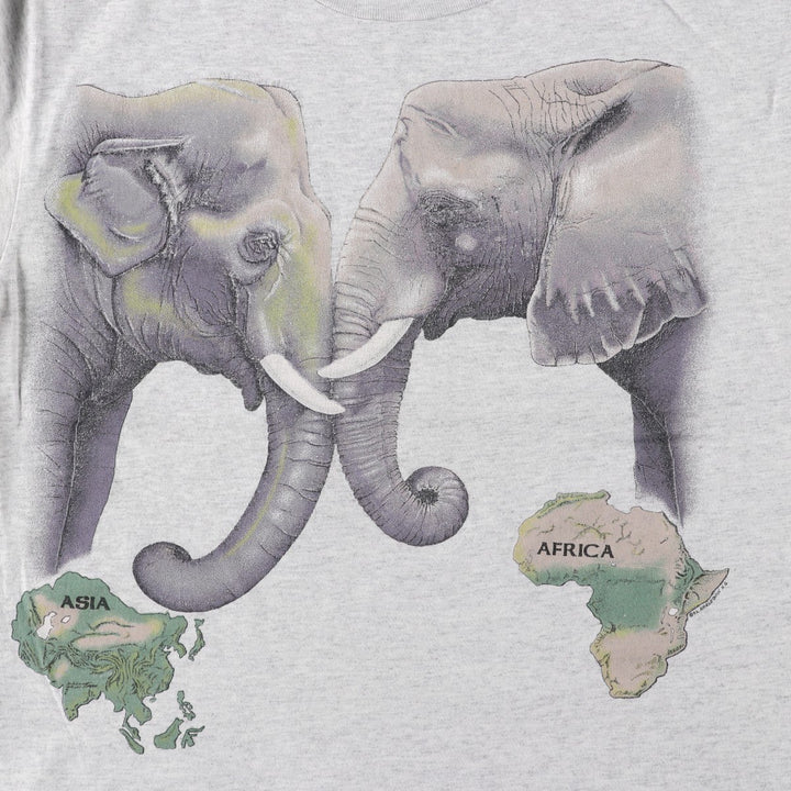 90'S Hanes Heavyweight Elephant Pattern Animal T-Shirt, Men's Size M (approx.), Vintage cotton gray type Vintage Second Hand