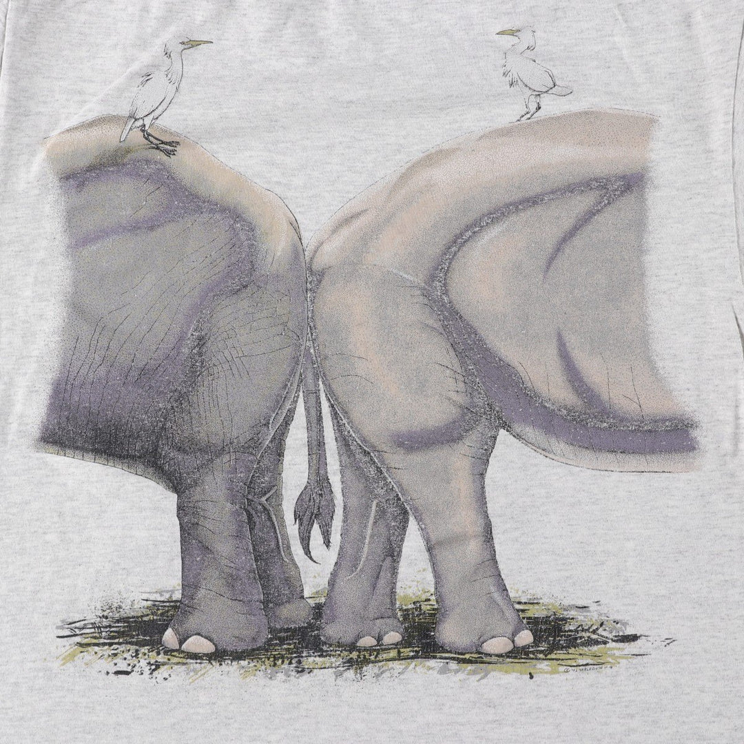 90'S Hanes Heavyweight Elephant Pattern Animal T-Shirt, Men's Size M (approx.), Vintage cotton gray type Vintage Second Hand