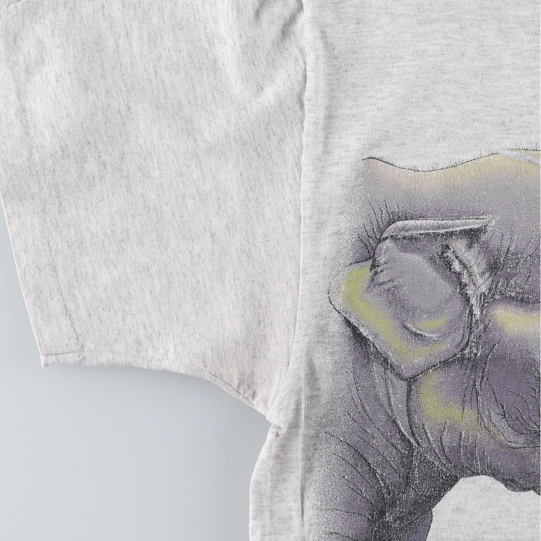 90'S Hanes Heavyweight Elephant Pattern Animal T-Shirt, Men's Size M (approx.), Vintage cotton gray type Vintage Second Hand