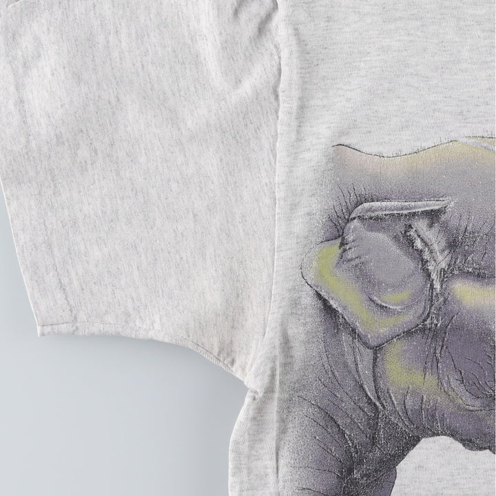 90'S Hanes Heavyweight Elephant Pattern Animal T-Shirt, Men's Size M (approx.), Vintage cotton gray type Vintage Second Hand