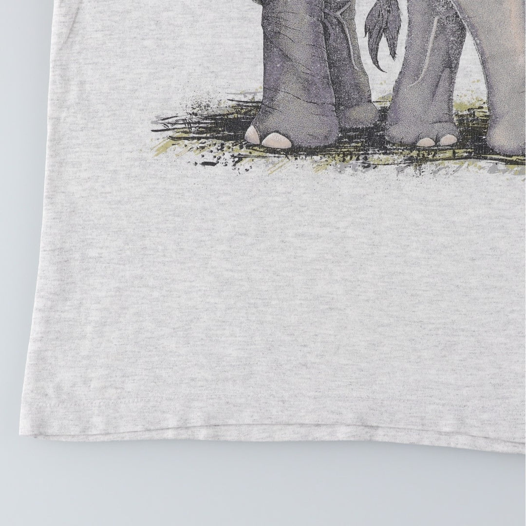 90'S Hanes Heavyweight Elephant Pattern Animal T-Shirt, Men's Size M (approx.), Vintage cotton gray type Vintage Second Hand