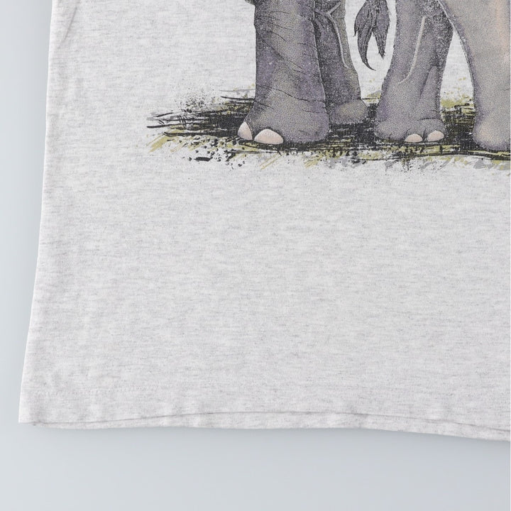 90'S Hanes Heavyweight Elephant Pattern Animal T-Shirt, Men's Size M (approx.), Vintage cotton gray type Vintage Second Hand