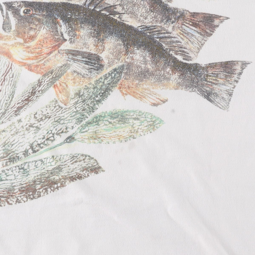 90'S Hanes BEEFY-T Fish Print Animal T-Shirt, Made in USA, Men's XL equivalent, Vintage cotton white type Vintage Second Hand