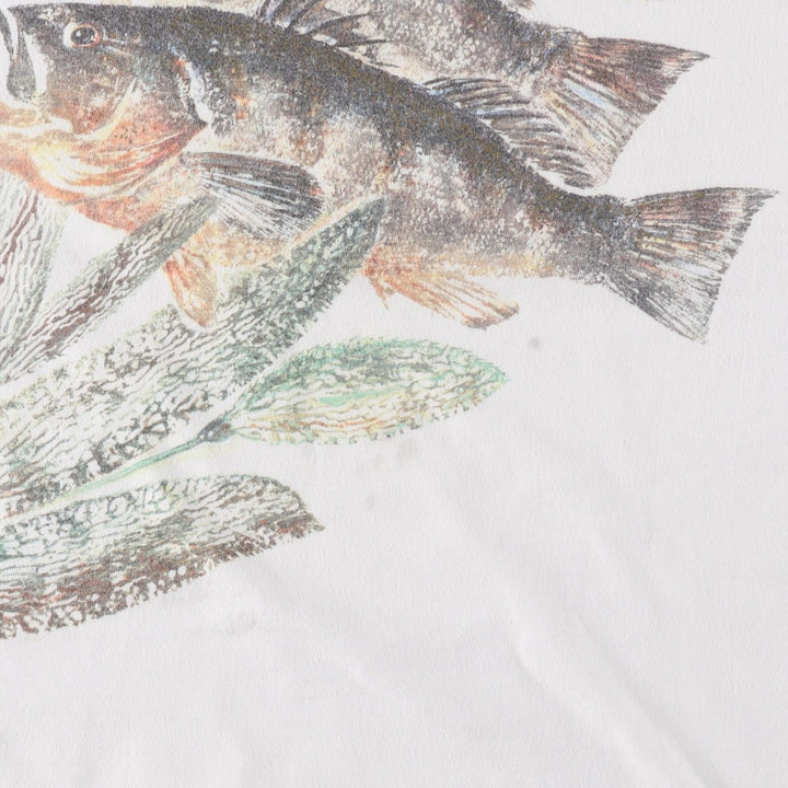 90'S Hanes BEEFY-T Fish Print Animal T-Shirt, Made in USA, Men's XL equivalent, Vintage cotton white type Vintage Second Hand