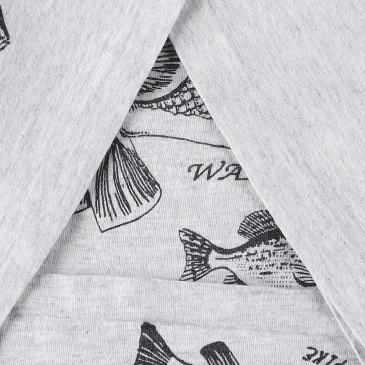 90'S Lee Fish Print Animal T-Shirt, Made in USA, Men's XXL equivalent, Vintage cotton pale white type Vintage Second Hand